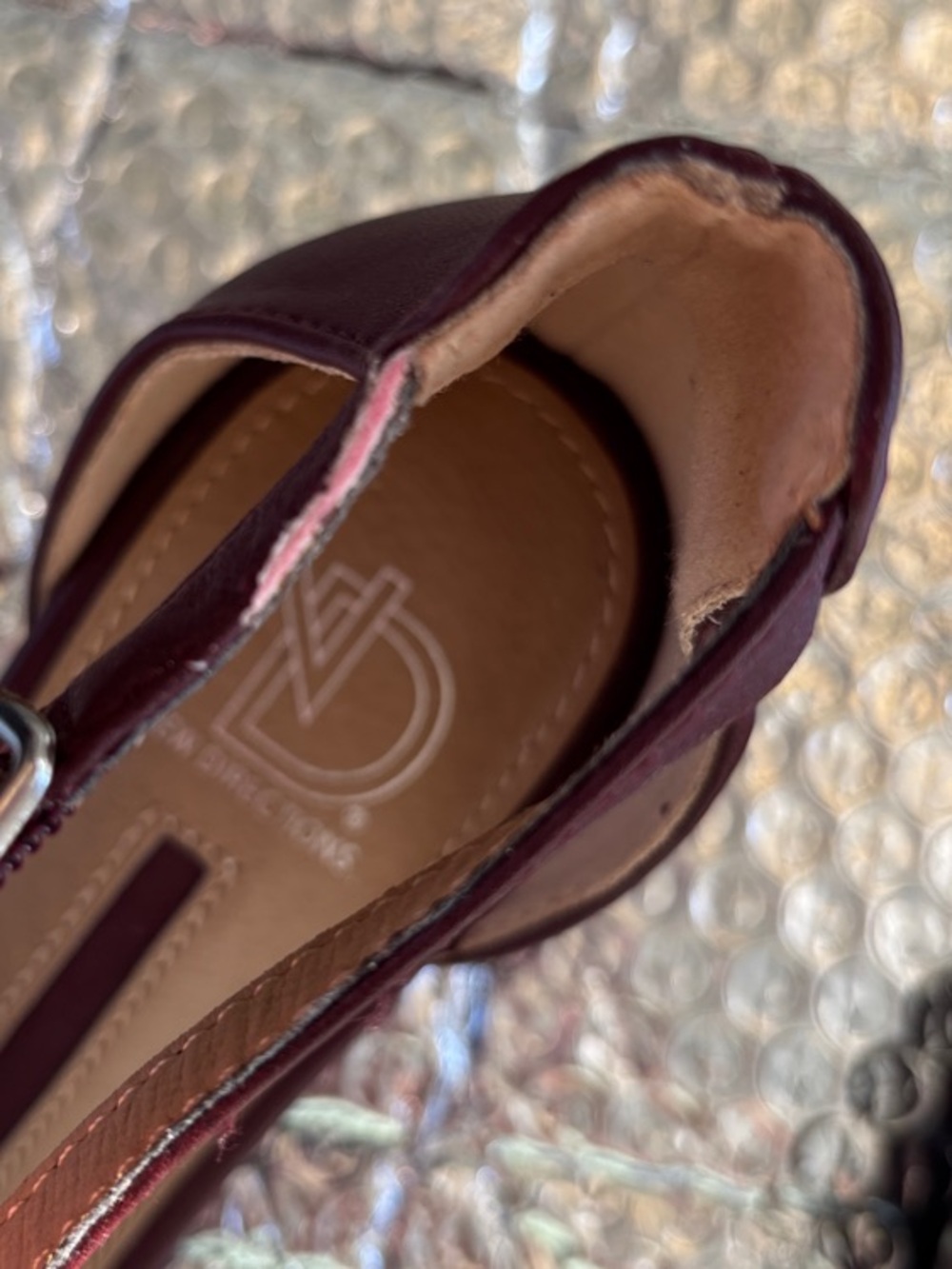 new directions Croc-Embossed Pointed Ankle-Strap Flats in Dark Burgundy - Picture 6 of 8